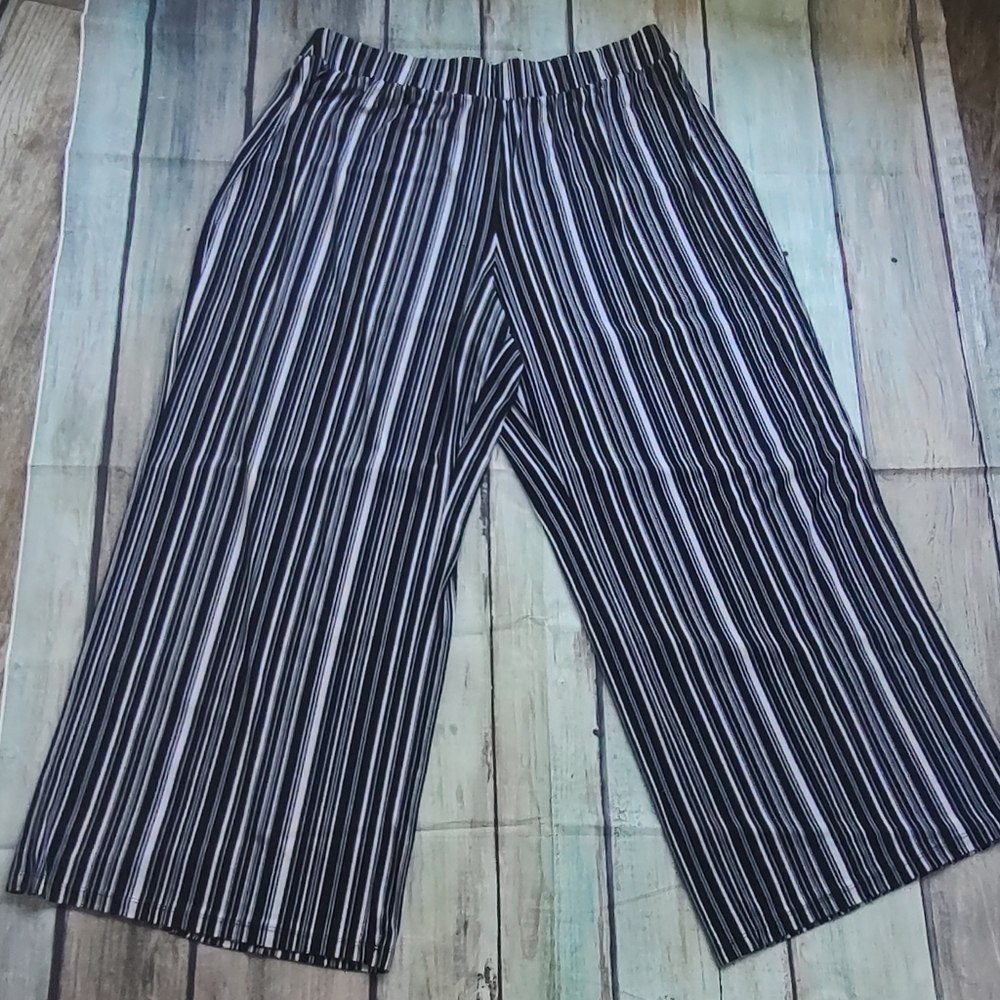 Pants Palazzo Striped Est 1946  Pull On Elastic Waist  Comfortable 18-20W Comfor